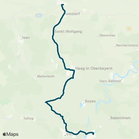Die Münchner VerkehrsVerbund  Wasserburg Stadt - Wasserburg Bf - Albaching - Haag - Dorfen map