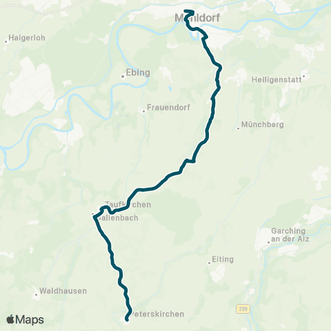 Die Münchner VerkehrsVerbund  Peterskirchen / Waldkraiburg - Taufkirchen - Polling - Mühldorf map