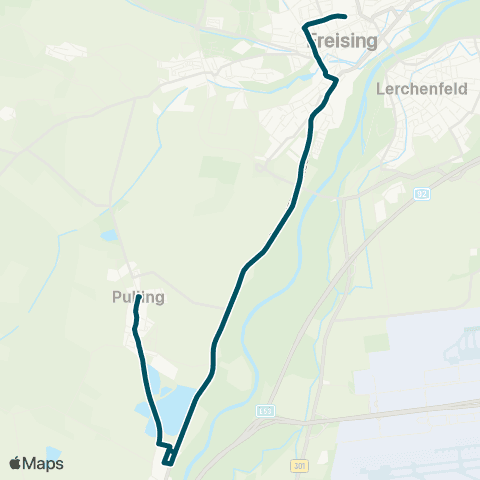Die Münchner VerkehrsVerbund  Freising - Dürneck - Achering - Pulling map