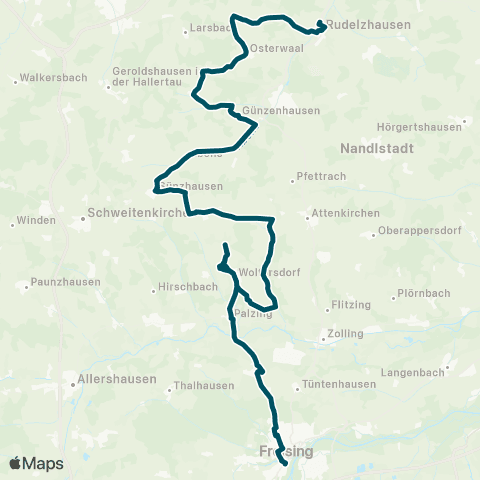 Die Münchner VerkehrsVerbund  (Rudelzhausen) - Au - Wolfersdorf - Freising map