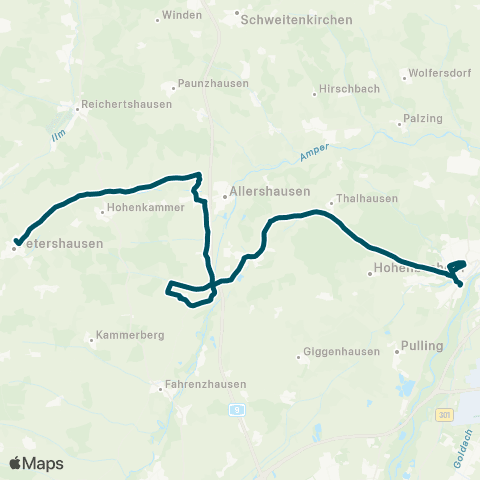 Die Münchner VerkehrsVerbund  Petershausen Ost - Hohenkammer - Allershausen Schönbichl / Eberspoint - Freising map