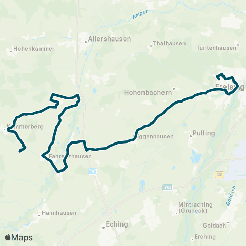 Die Münchner VerkehrsVerbund  Viehbach / Höchenberg - Sickenhausen - Freising map