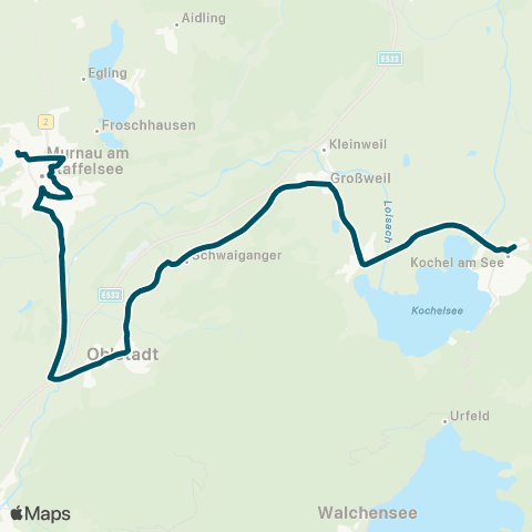 Die Münchner VerkehrsVerbund  Kochel - Schlehdorf - Großweil - Achrain - Murnau map