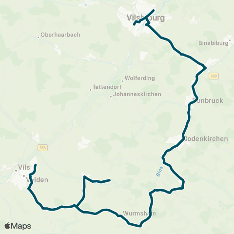 Die Münchner VerkehrsVerbund  Velden - Wurmsham - Bodenkirchen - Aich - Vilsbiburg map