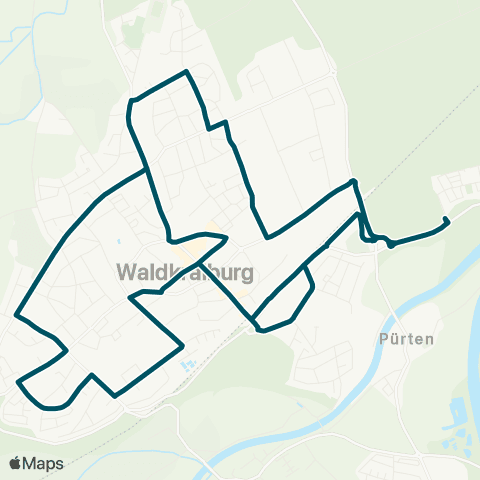 Die Münchner VerkehrsVerbund  StadtBus Waldkraiburg: Rathaus - Friedhof - Rathaus - Bf - F.-Liszt-Str. - Föhrenwinkel - Rathaus - Bf - F.-Liszt-Str. - Bahnhof - Rathaus map