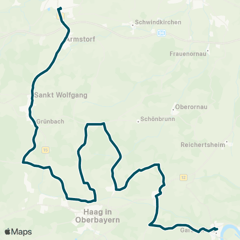 Die Münchner VerkehrsVerbund  Gars - Ramsau - Kirchdorf (b Haag) - Moosham - Dorfen map
