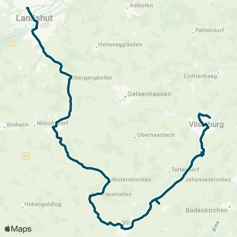 Die Münchner VerkehrsVerbund  Landshut Hbf - Altfraunhofen - Velden - Vilsbiburg map