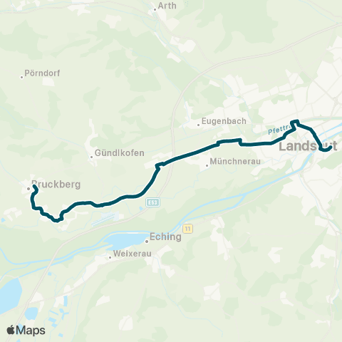 Die Münchner VerkehrsVerbund  Bruckberg Rathaus - Edlkofen - Bruckberg - Bruckbergerau - Landshut map