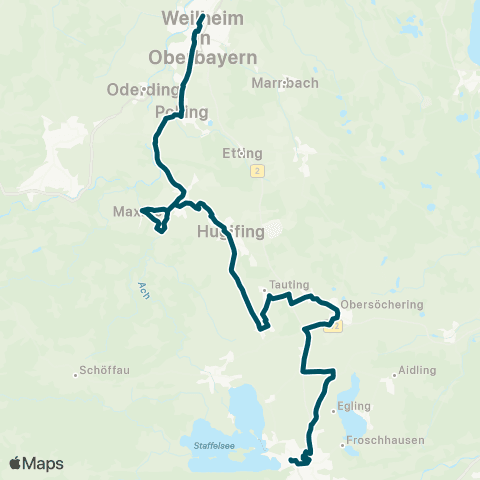 Die Münchner VerkehrsVerbund  Weilheim - Polling - Oberhausen - Huglfing - Unter - / Obereglfing - Obersöchering - Uffing - Murnau map