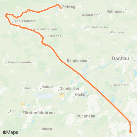 Die Münchner VerkehrsVerbund  Pasing - Sulzemoos - Odelzhausen - Sittenbach - Erdweg map