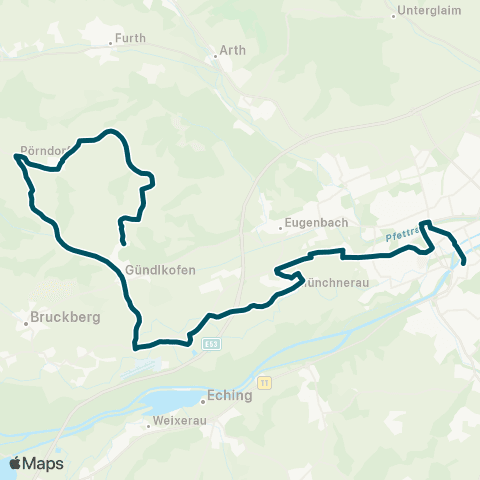 Die Münchner VerkehrsVerbund  LA-Altstadt - LA-Hbf - Münchnerau - Gündlkofen - Tondorf map