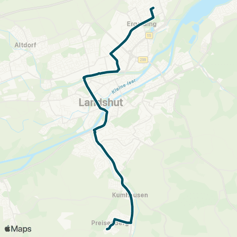 Die Münchner VerkehrsVerbund  Preisenberg - Kumhausen - Hauptbahnhof - Realschule Ergolding map