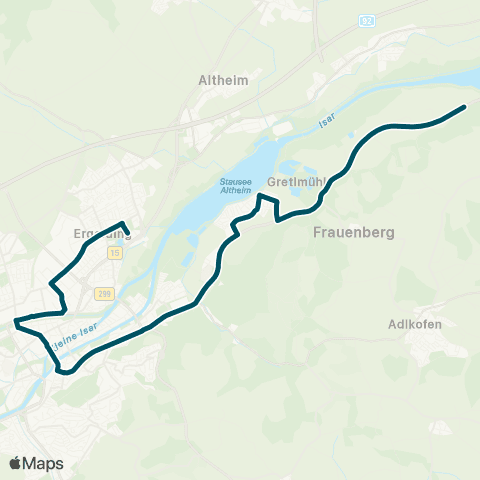 Die Münchner VerkehrsVerbund  Wolfsteinerau - Altstadt - Hauptbahnhof - Gymnasium Ergolding map