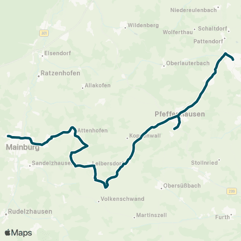 Die Münchner VerkehrsVerbund  Rottenburg - Pfeffenhausen - Rainertshausen ( - Attenhofen - Mainburg) map