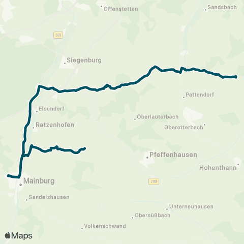 Die Münchner VerkehrsVerbund  (Walkertshofen - Mainburg - Wildenberg) - Niedereulenbach - Oberroning map