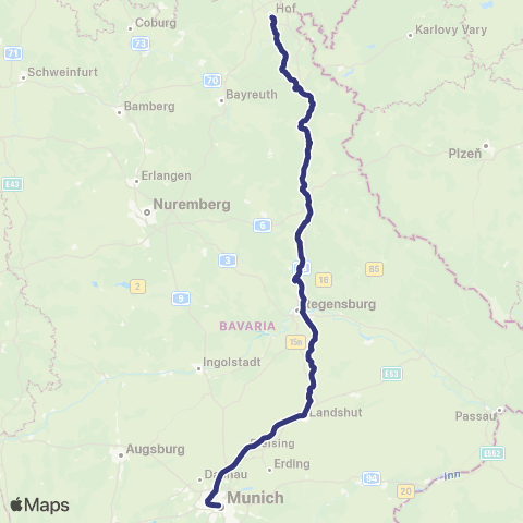 MVV Regensburg Hbf - München Hbf map