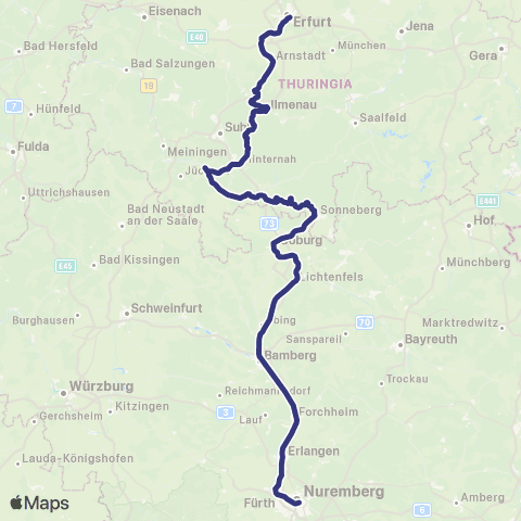 MVV Erfurt Hbf - Nürnberg Hbf map