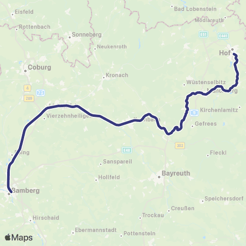 MVV Hof Hbf - Bamberg map
