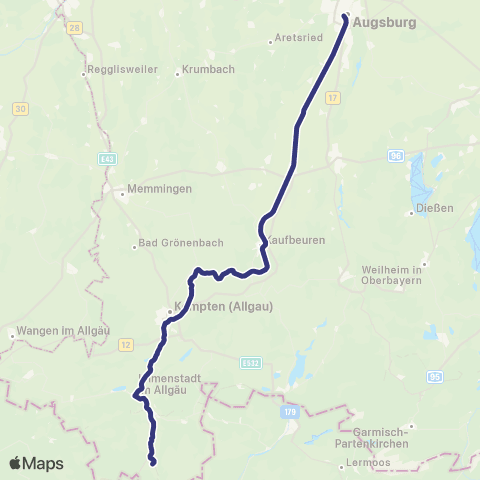 MVV Augsburg Hbf - Kempten Hbf map