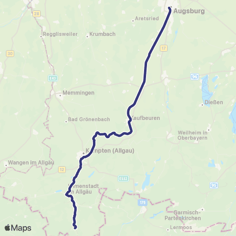 MVV Oberstdorf - Augsburg Hbf map