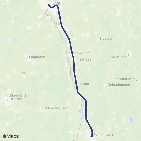 MVV Ulm Hbf - Memmingen map