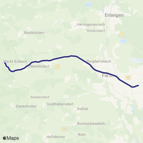 MVV Markt Erlbach - Fürth Hbf map