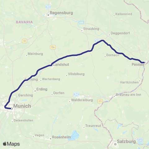 MVV Plattling - Passau Hbf map