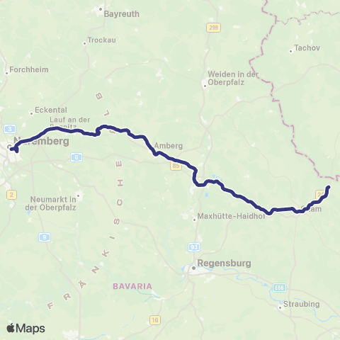 MVV Nürnberg Hbf - Furth Im Wald map