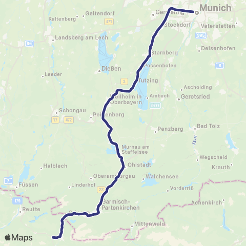 MVV Garmisch-Partenkirchen Hausberg - München Hbf map