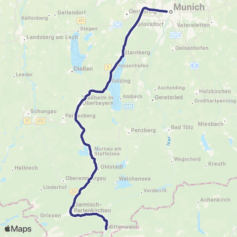 MVV München Hbf - Mittenwald map