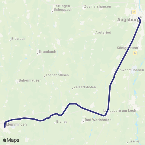 MVV Memmingen - Augsburg Hbf map