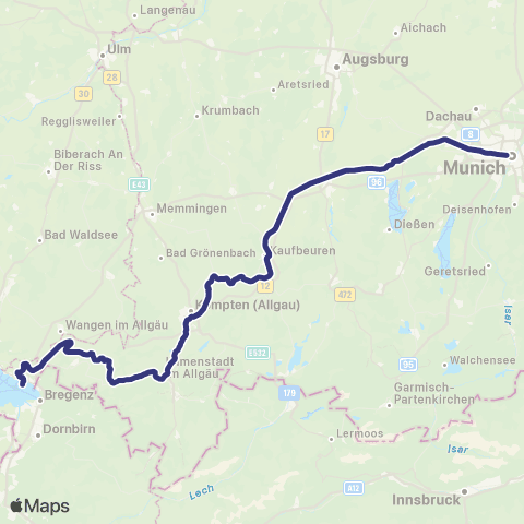 MVV Lindau, Reutin Bf - München Hbf map