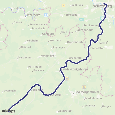 MVV Würzburg Hbf - Lauda, Bf map