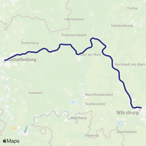 MVV Aschaffenburg Hbf - Gemünden map
