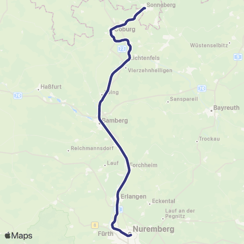 MVV Sonneberg Hbf - Nürnberg Hbf map