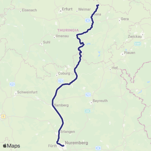 MVV Saalfeld - Nürnberg Hbf map