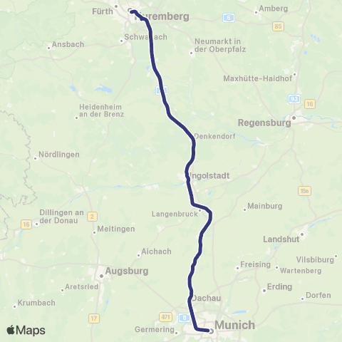 MVV Nürnberg Hbf - München Hbf map