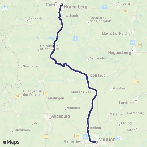 MVV Nürnberg Hbf - München Hbf map