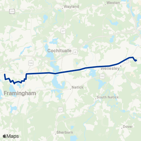 MetroWest RTA Mass Bay Campus to Campus Shuttle map