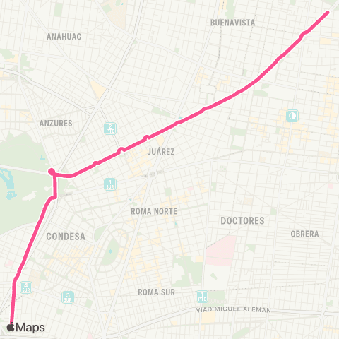 Metrobús París - Alameda Tacubaya (Servicio de Apoyo L1) map