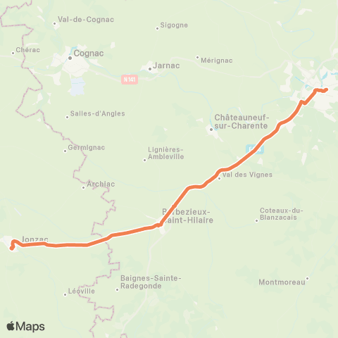 Nouvelle-Aquitaine Cars 16 Jonzac-Barbezieux-Angoulême map