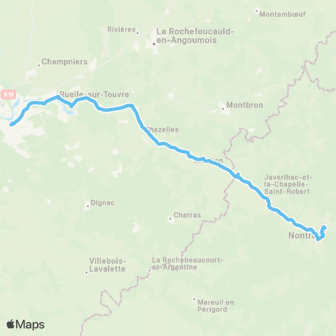 Nouvelle-Aquitaine Cars 16 Nontron - Angoulême map