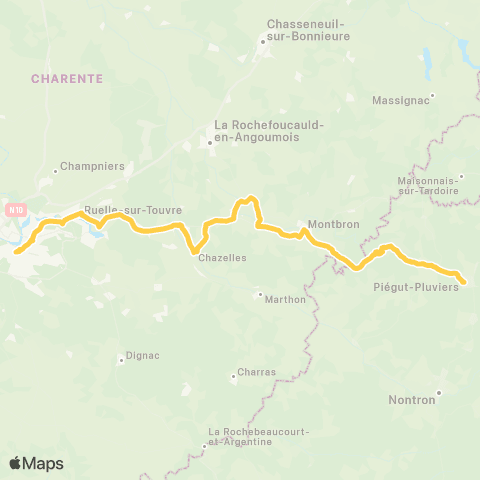 Nouvelle-Aquitaine Cars 16 Piégut - Montbron - Angoulême map