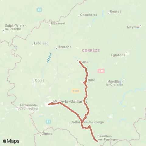 Nouvelle-Aquitaine Cars 19 Beaulieu - Brive map