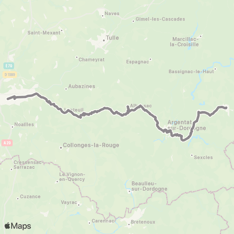 Nouvelle-Aquitaine Cars 19 St Privat - Argentat - Brive map