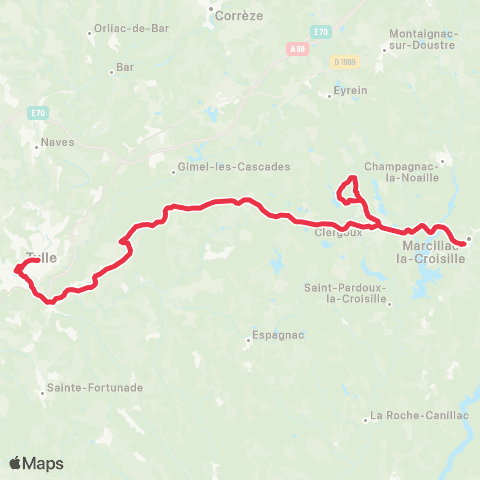 Nouvelle-Aquitaine Cars 19 Marcillac la Croisille - Tulle map