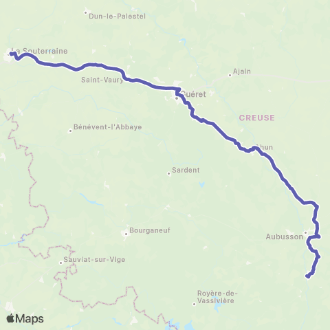 Nouvelle-Aquitaine Cars 23 La Souterraine-Guéret-Felletin map