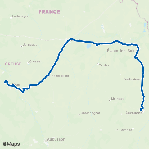 Nouvelle-Aquitaine Cars 23 Auzances-Fontanières-Ahun map