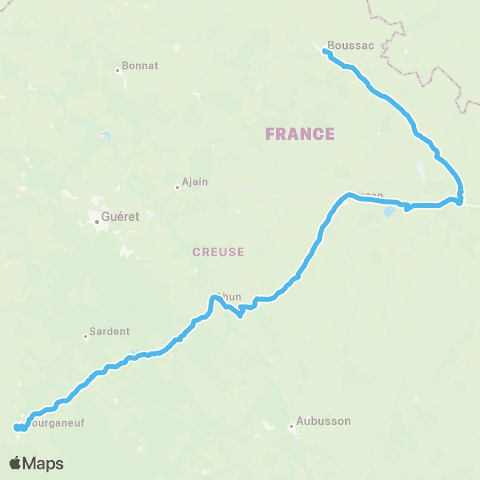 Nouvelle-Aquitaine Cars 23 Boussac-Chambon-Bourganeuf map