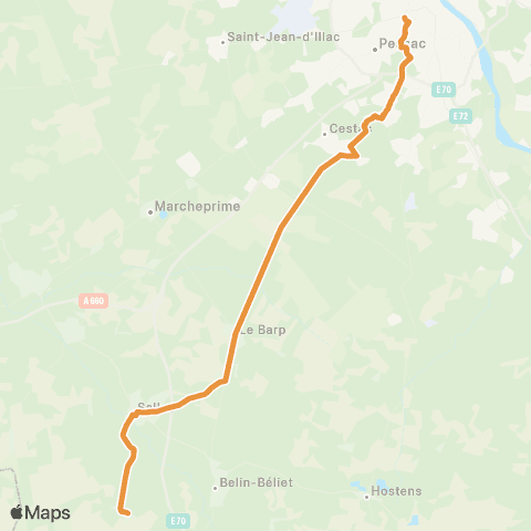 Nouvelle-Aquitaine Cars 33 Bordeaux CHU Pellegrin - Belin Beliet map